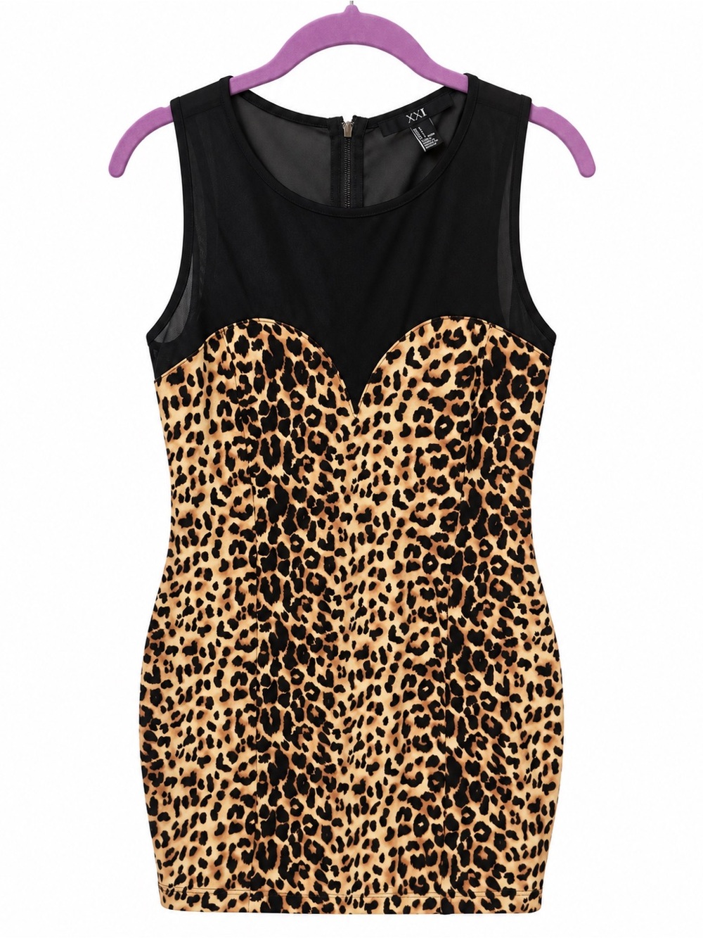 Forever 21 Black & Leopard Print Mini Bodycon Dress